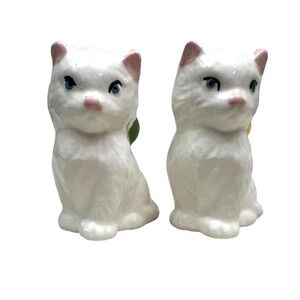 White Cats Kittens with Bow Ceramic Figurines Home Decor 2.5 in High Set of  2